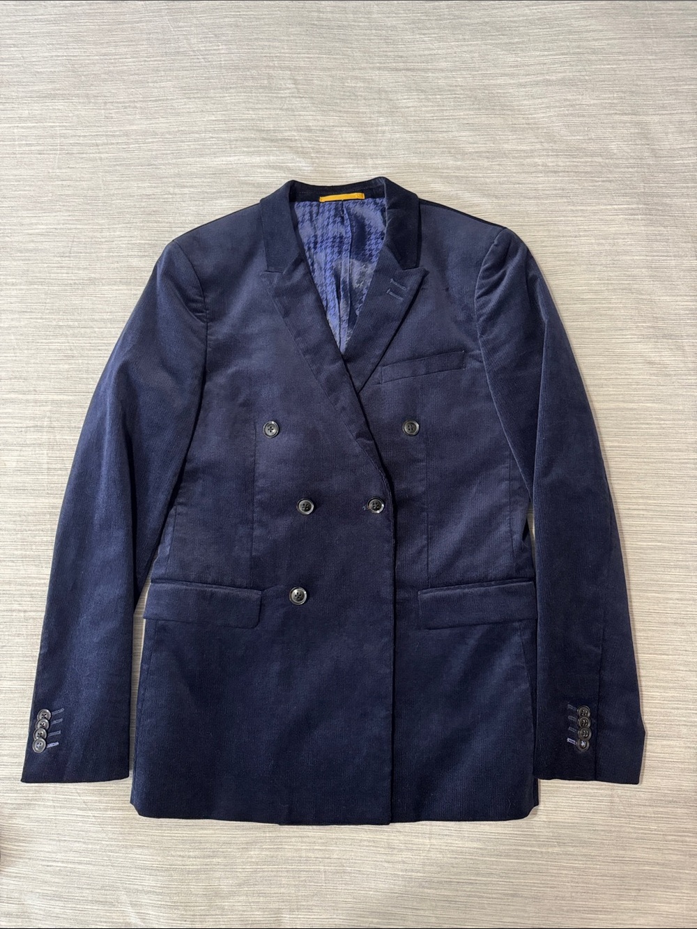 Topman Navy Corduroy Velvet Double Breasted Blazer Suit Jacket Slim Fit 38R